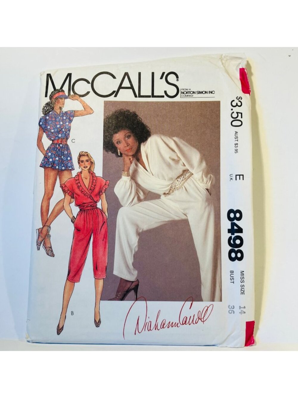1980s Diahann Carroll  Jumpsuit Romper Sewing Pattern McCalls 8498 Size 14 Uncut
